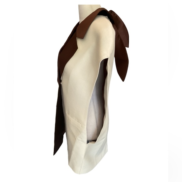 NWT Amir Taghi Silk Wool Bow Tie Blazer Vest Size 2 White Brown - Picture 4 of 14